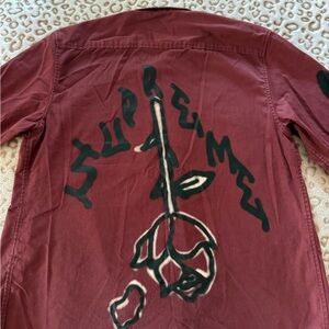 Supreme Men's Burgundy Button Up Shirt - Rose Spray Paint
